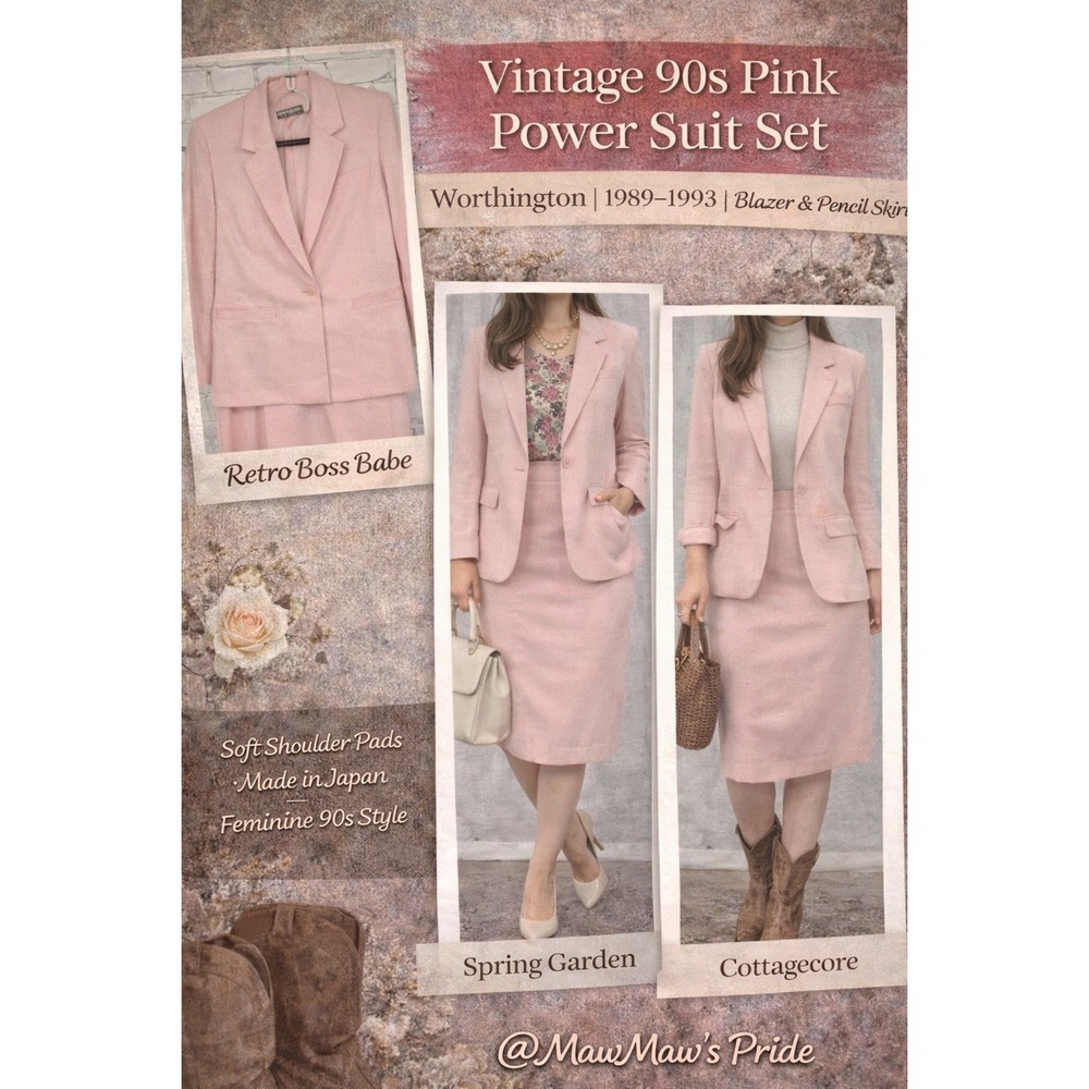 Vintage 90s Worthington Pink Power Suit Set Blazer Pencil Skirt Size 12 Y2k